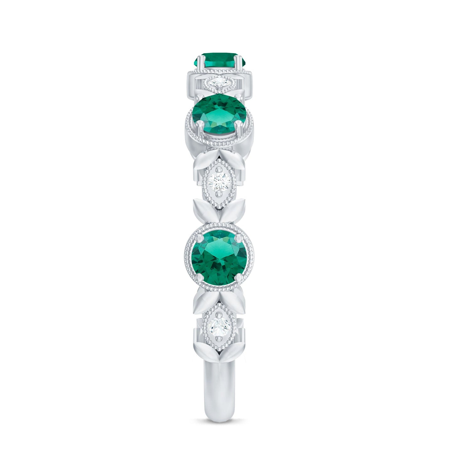 Nature Inspired Lab Grown Emerald Diamond Half Eternity Anniversary Ring
