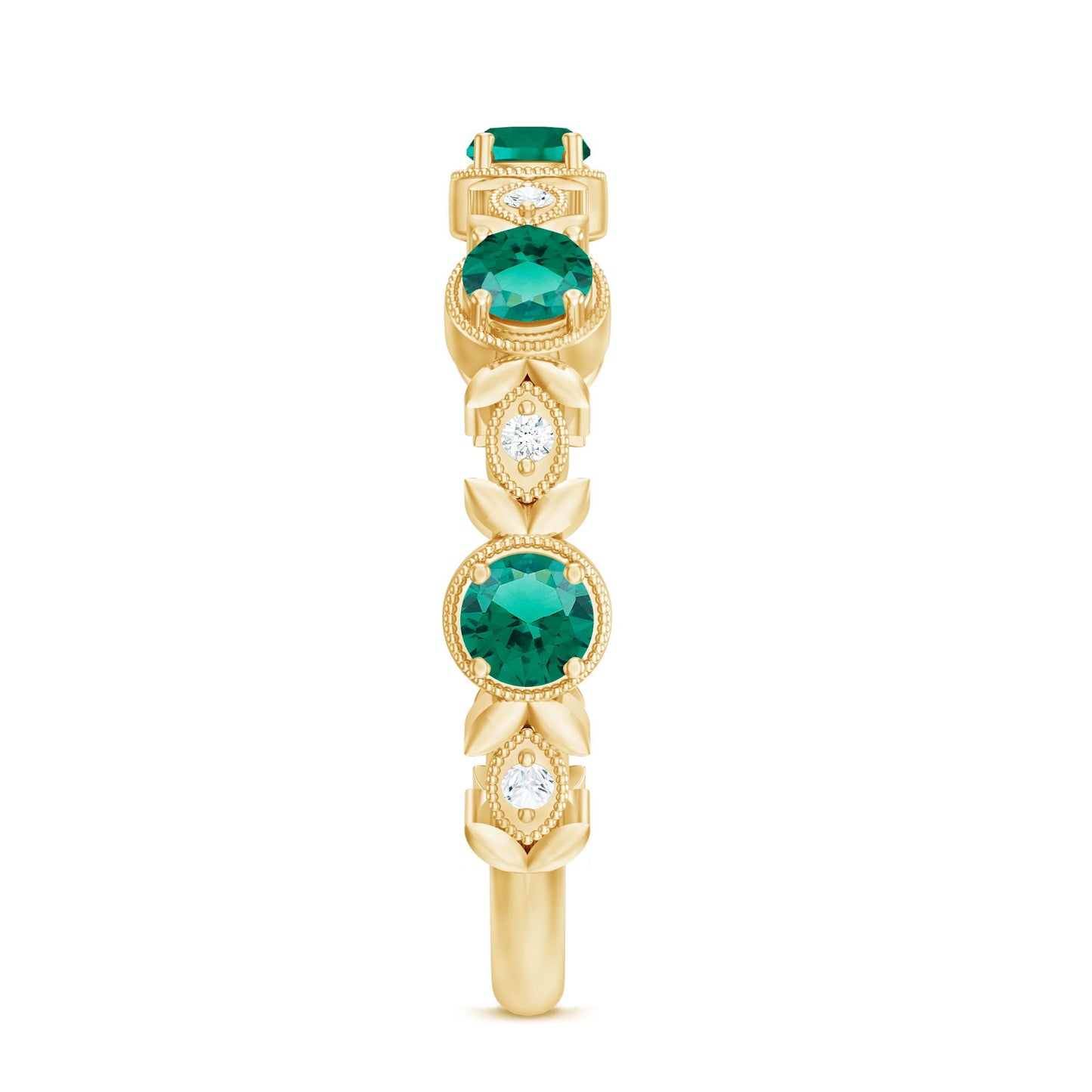 Nature Inspired Lab Grown Emerald Diamond Half Eternity Anniversary Ring