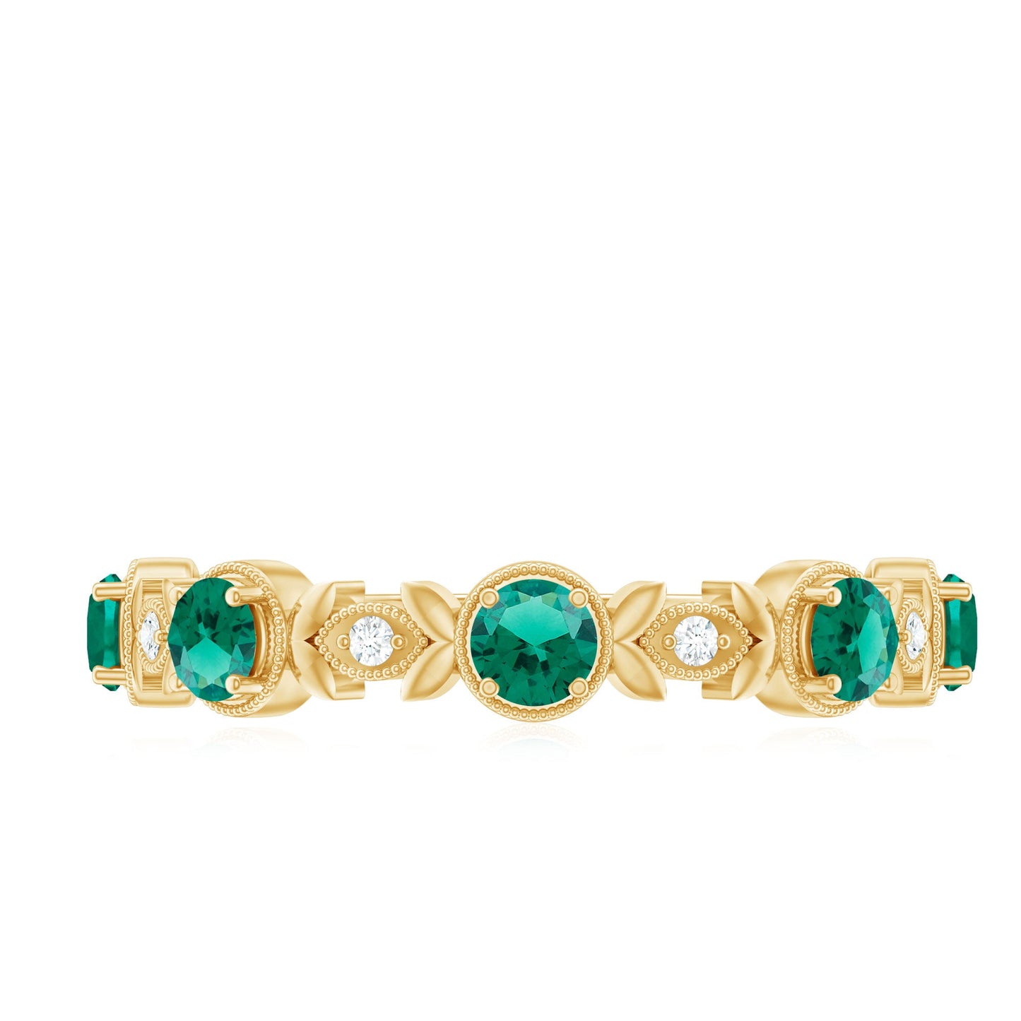 Nature Inspired Lab Grown Emerald Diamond Half Eternity Anniversary Ring