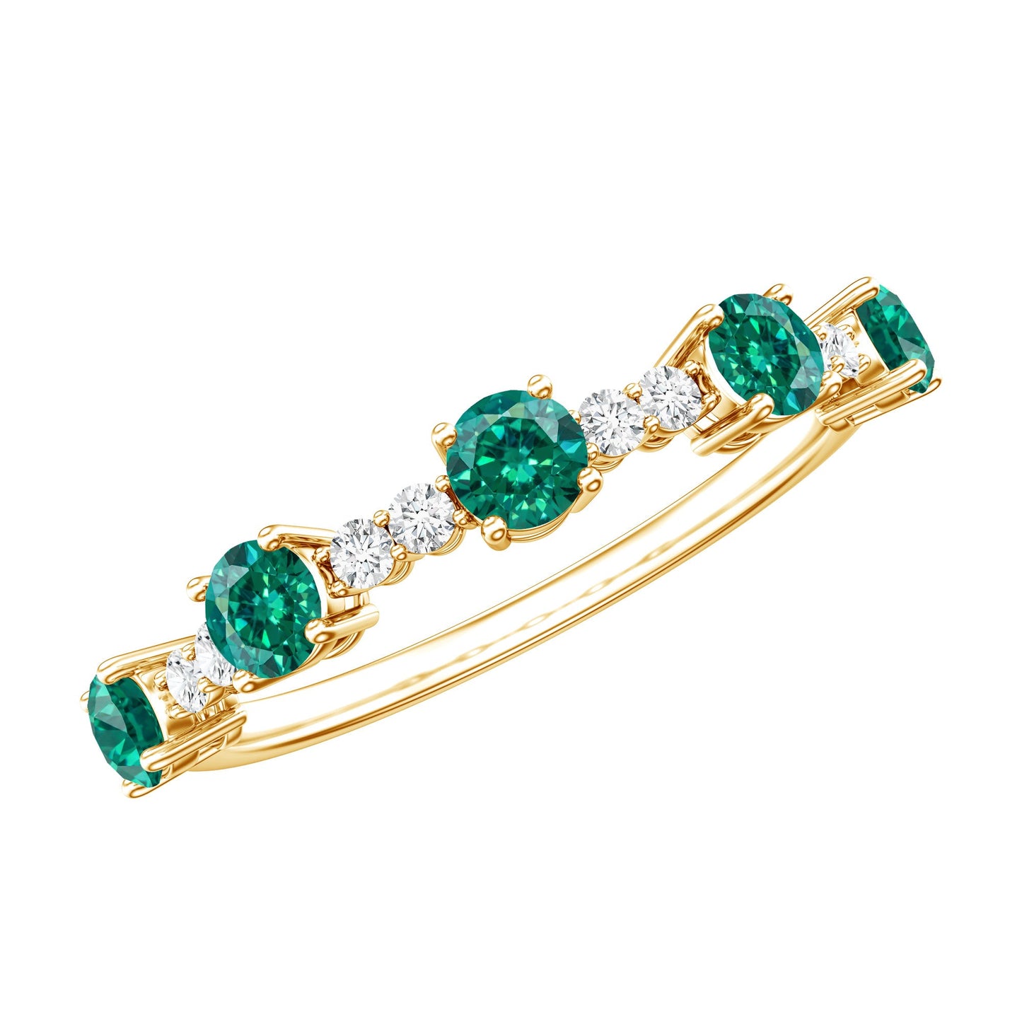 Certified Lab Grown Emerald Half Eternity Anniversary Ring with Diamond
