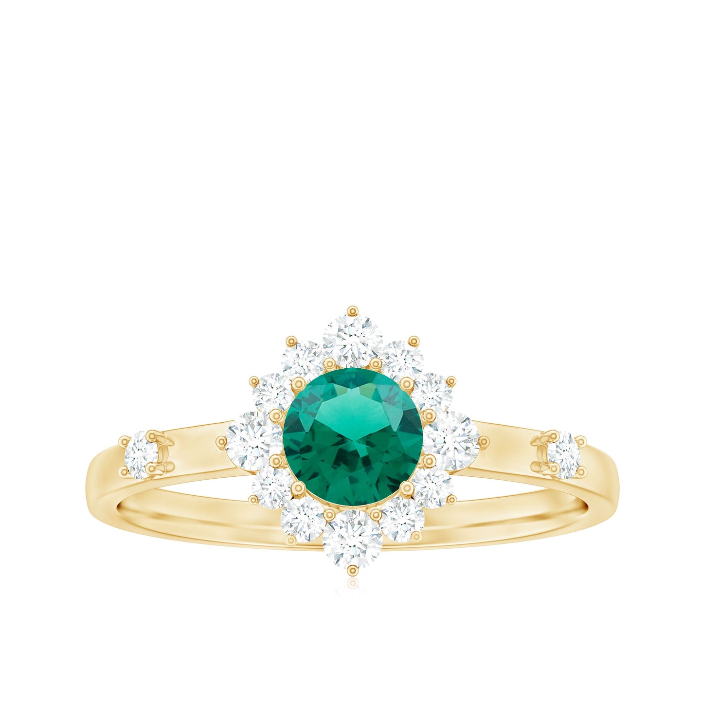 Certified Lab Grown Emerald Classic Engagement Ring with Diamond