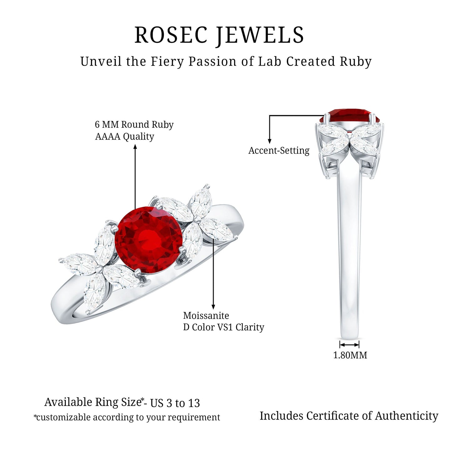 Brilliant Cut Lab Created Ruby Floral Engagement Ring with Certificate