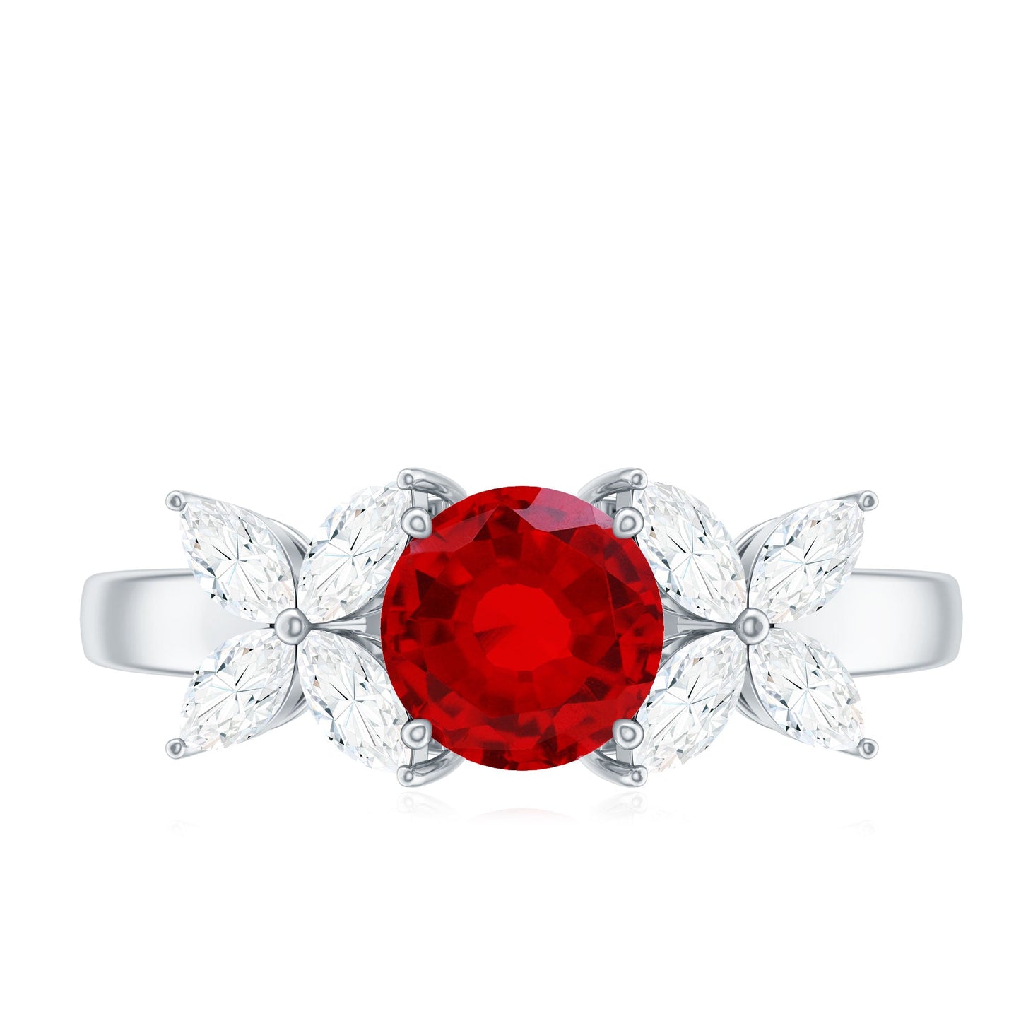 Brilliant Cut Lab Created Ruby Floral Engagement Ring with Certificate