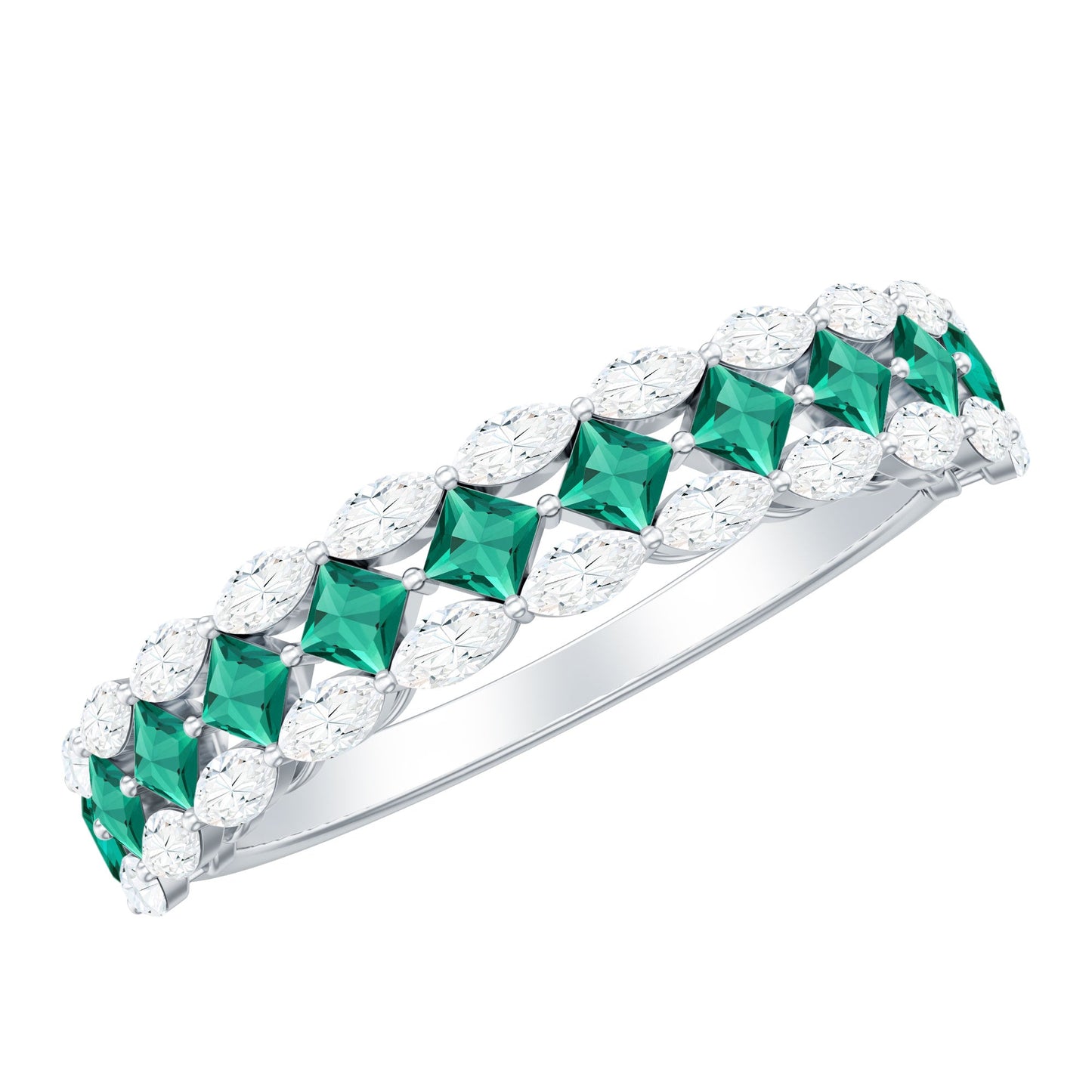 Certified Lab Grown Emerald Half Eternity Wedding Band