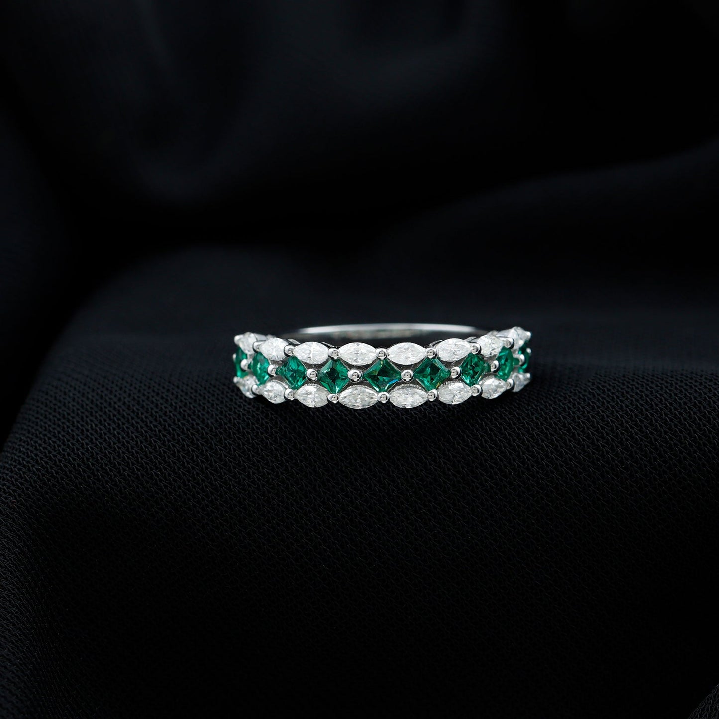 Certified Lab Grown Emerald Half Eternity Wedding Band