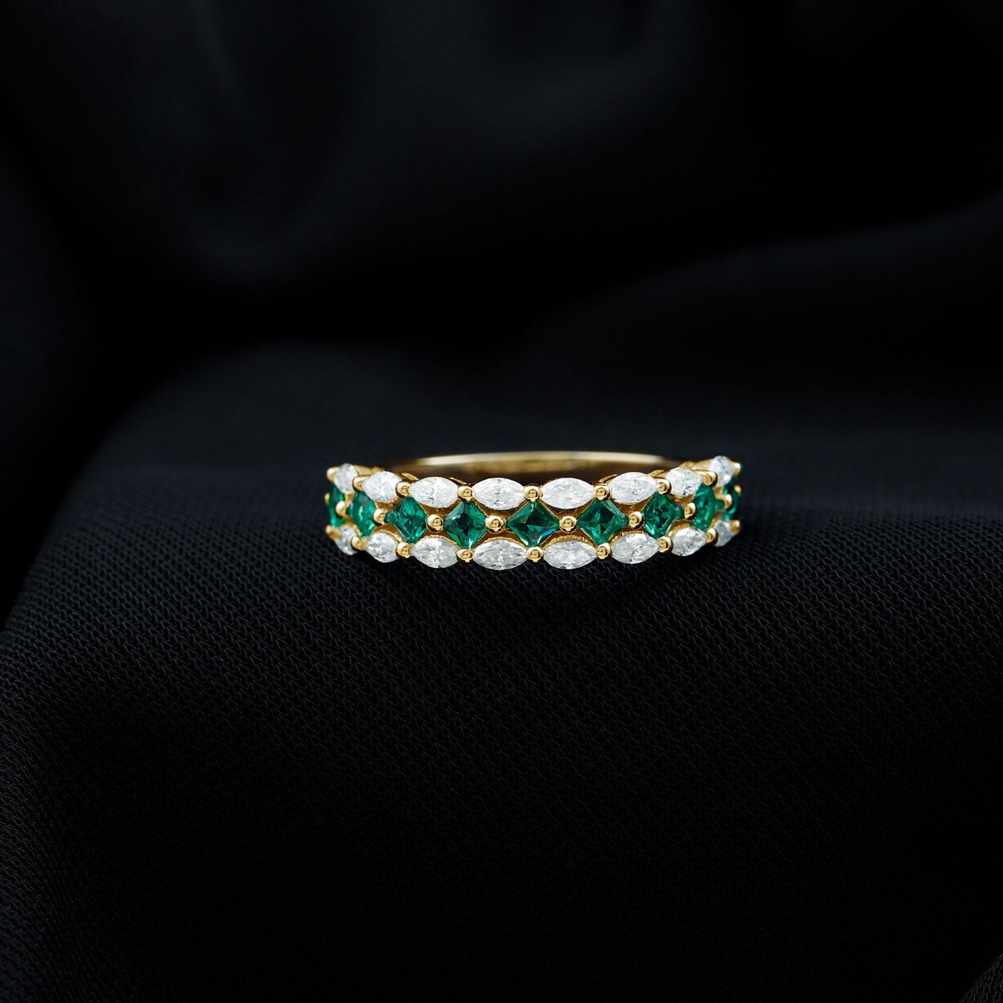 Certified Lab Grown Emerald Half Eternity Wedding Band