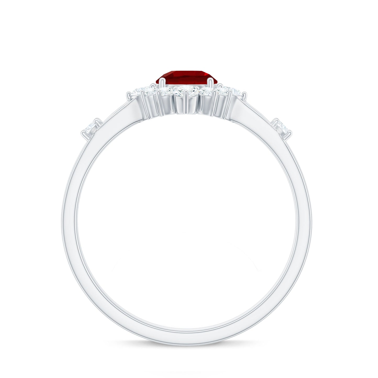 Round Lab Created Ruby Promise Ring with Diamond Halo