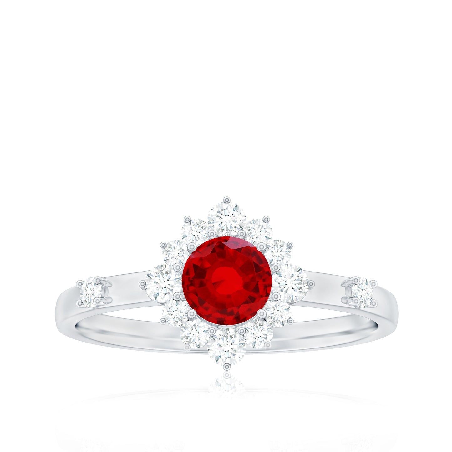 Round Lab Created Ruby Promise Ring with Diamond Halo
