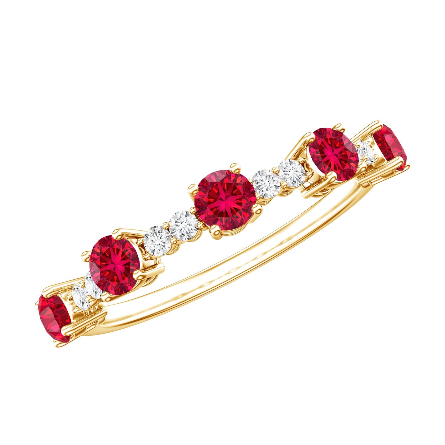 Lab Created Ruby and Diamond Half Eternity Stackable Ring