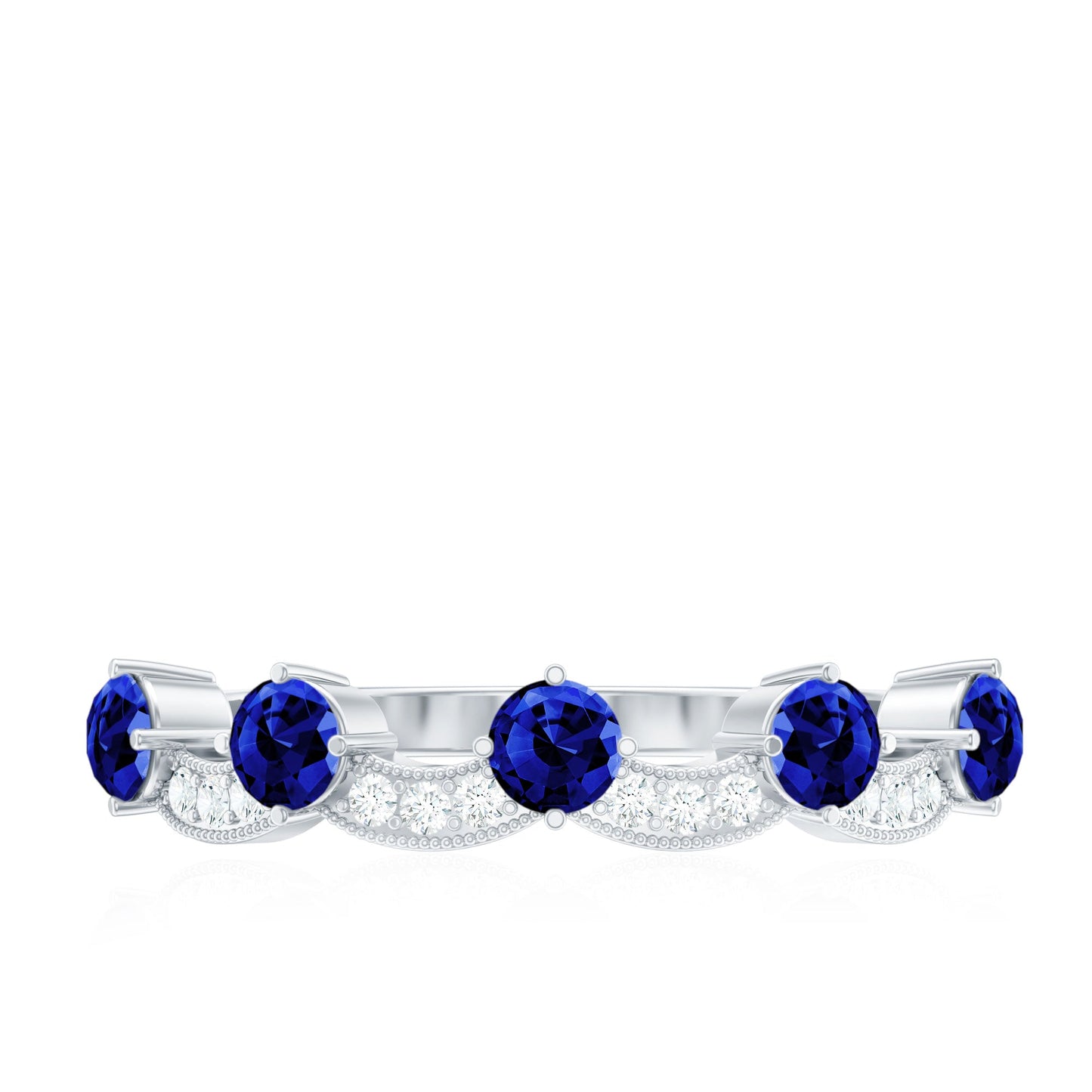 Certified Lab Grown Blue Sapphire Diamond Half Eternity Ring for Anniversary