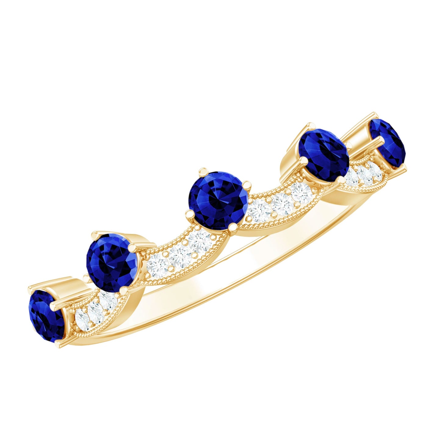 Certified Lab Grown Blue Sapphire Diamond Half Eternity Ring for Anniversary