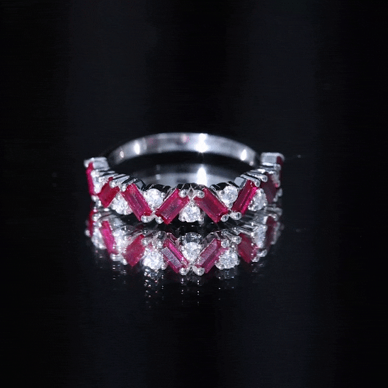 Baguette Shape Lab Grown Ruby Half Eternity Band with Diamond