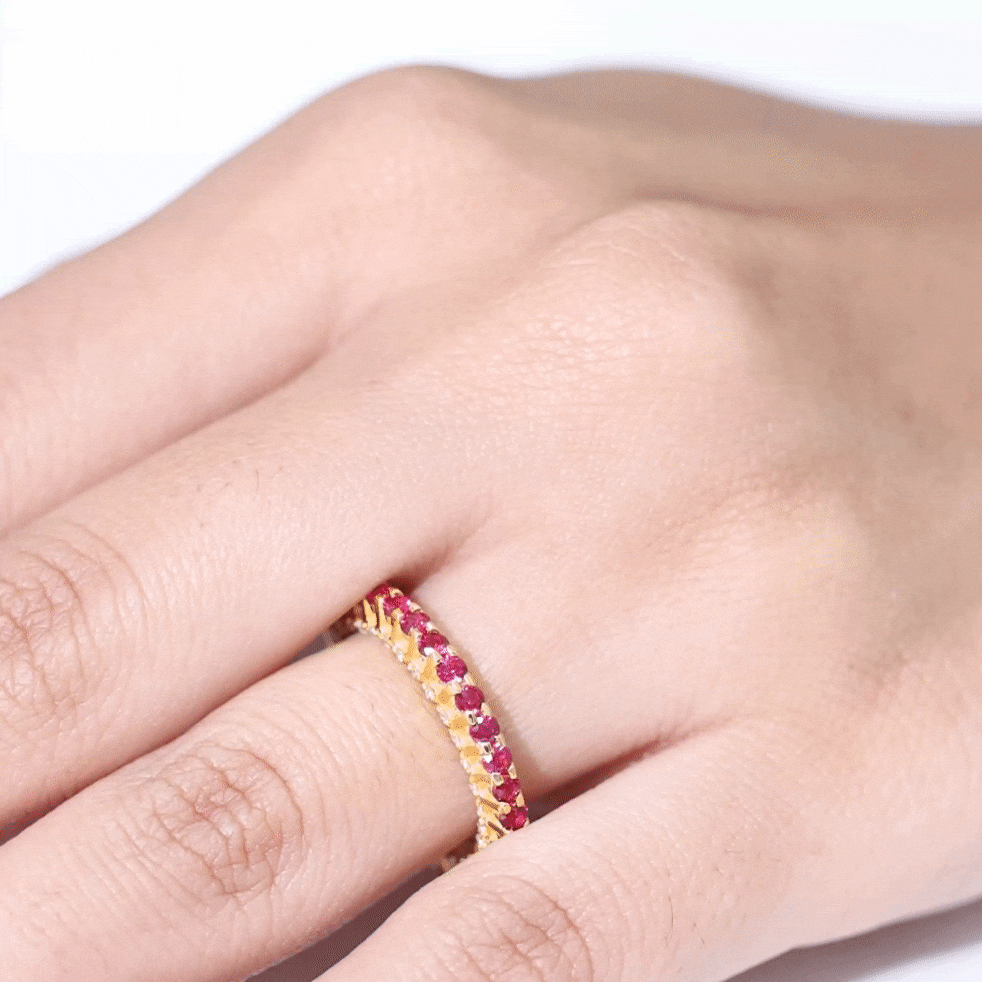 Round Shape Lab Grown Ruby and Diamond Eternity Wedding Band