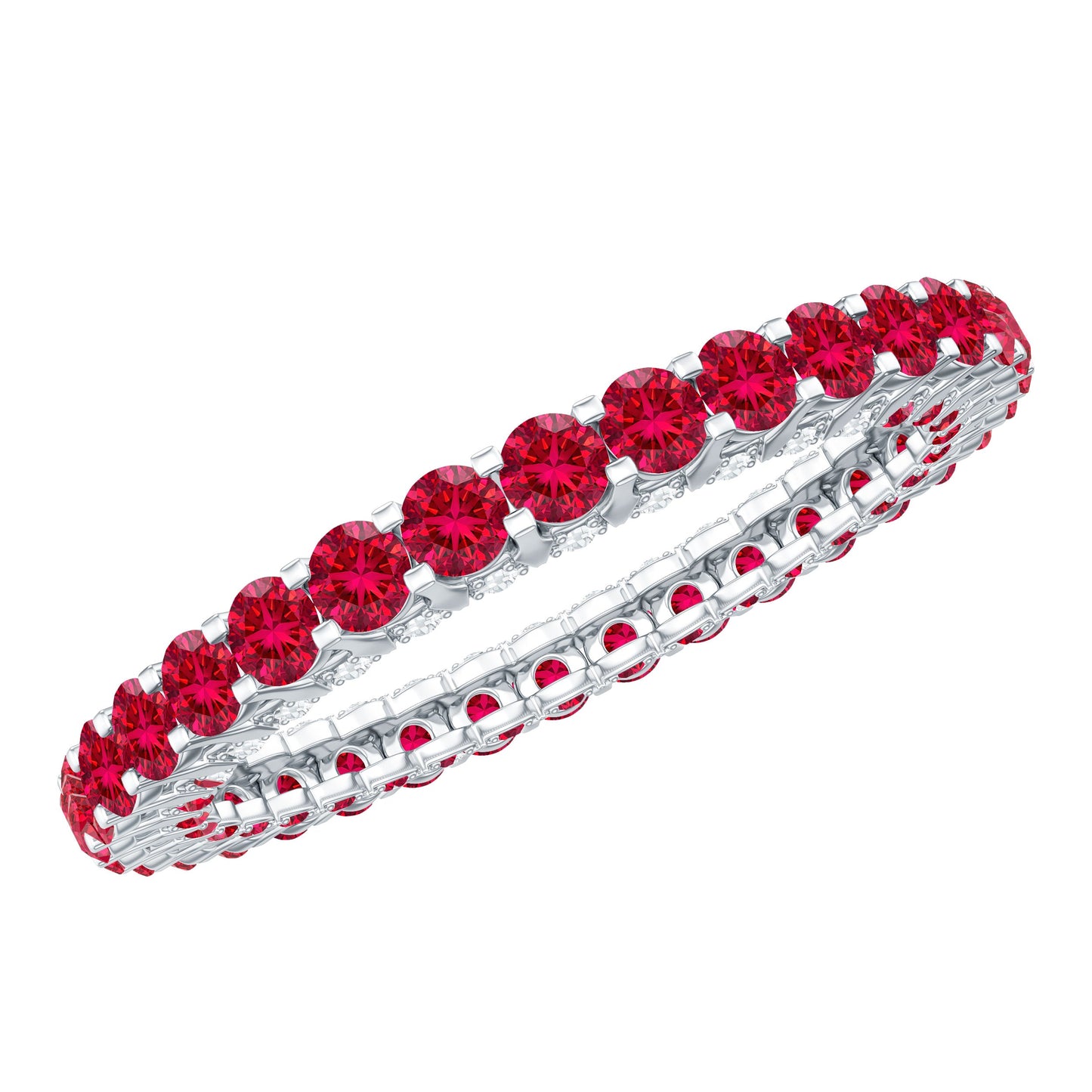 Round Shape Lab Grown Ruby and Diamond Eternity Wedding Band