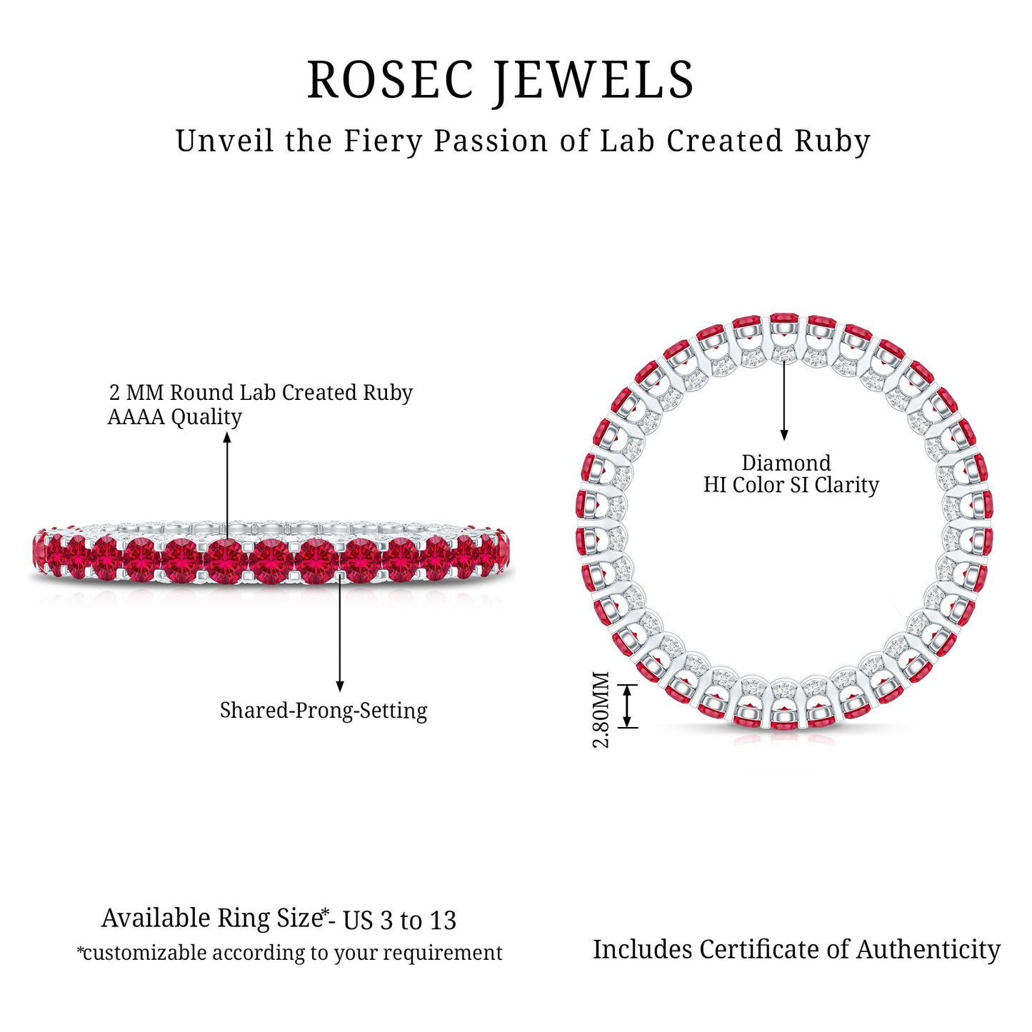 Round Shape Lab Grown Ruby and Diamond Eternity Wedding Band