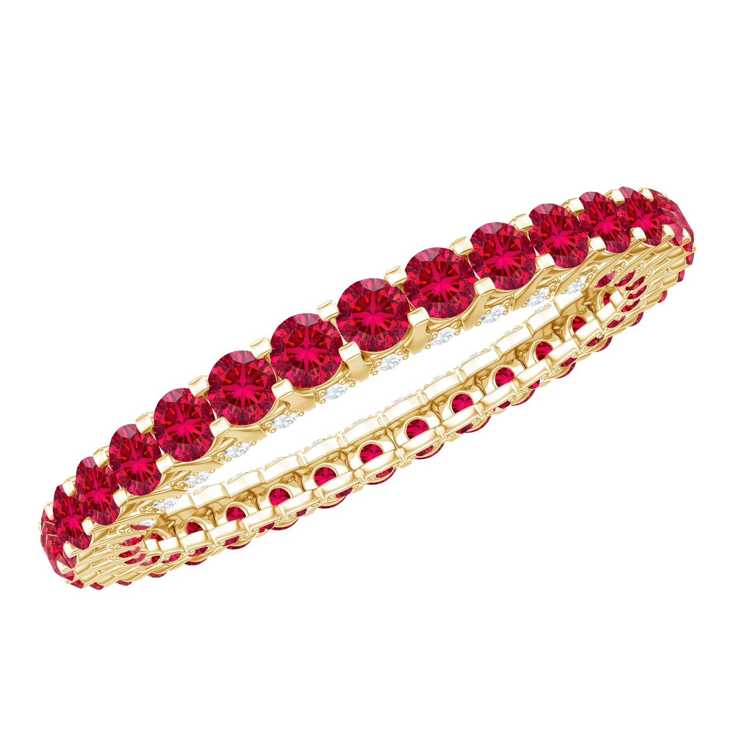 Round Shape Lab Grown Ruby and Diamond Eternity Wedding Band