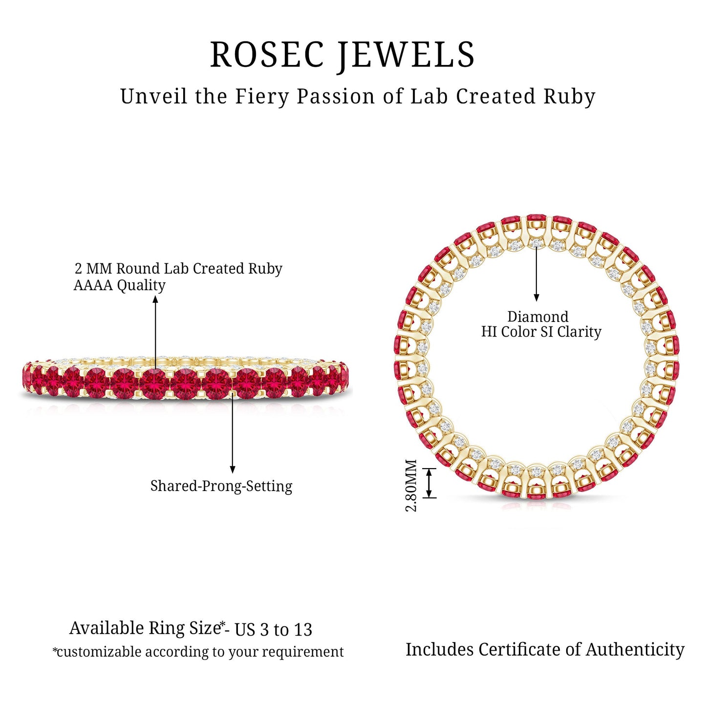 Round Shape Lab Grown Ruby and Diamond Eternity Wedding Band