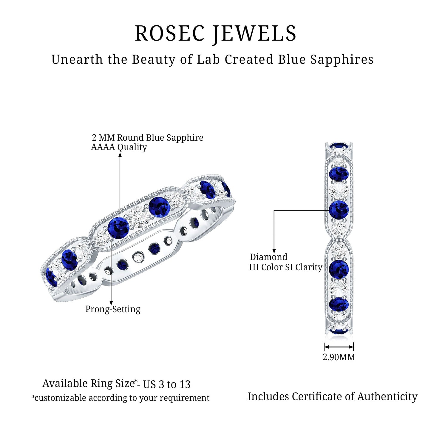 Certified Lab Grown Blue Sapphire Diamond Eternity Ring for Anniversary