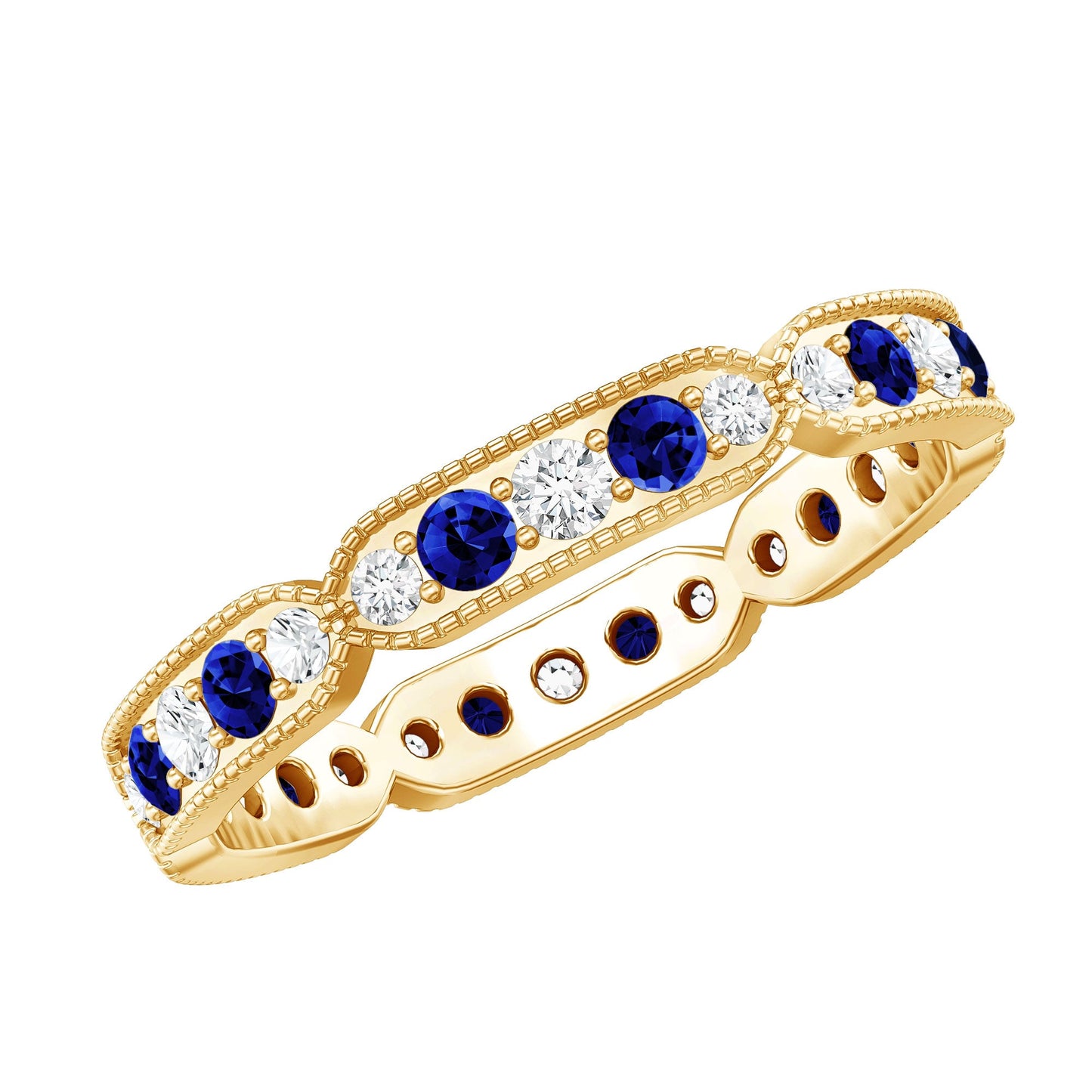Certified Lab Grown Blue Sapphire Diamond Eternity Ring for Anniversary