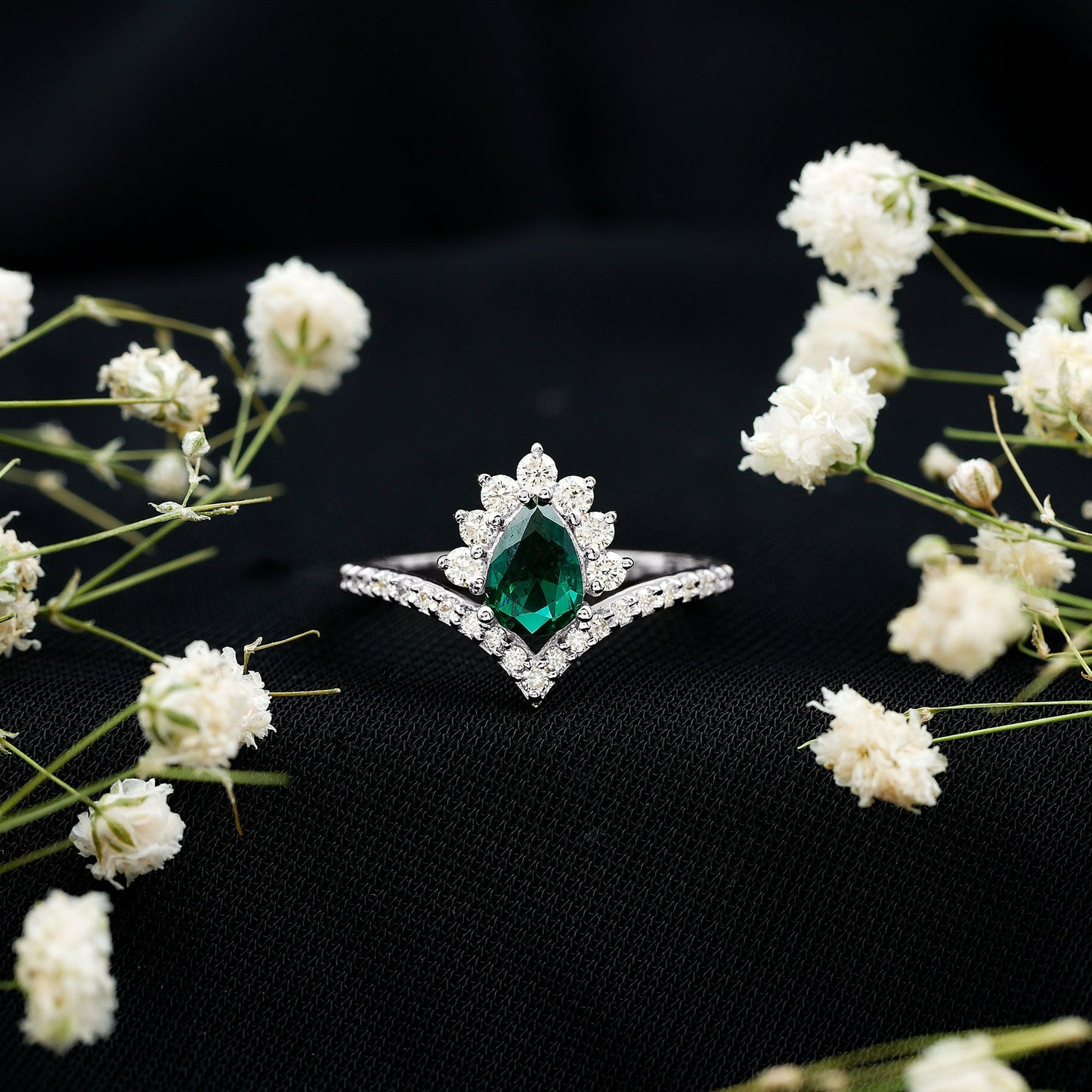 Lab Grown Emerald and Diamond Designer Engagement Ring