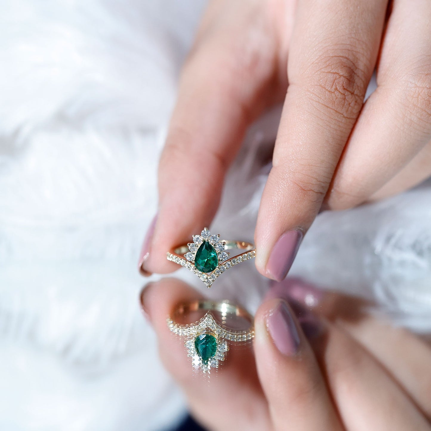 Lab Grown Emerald and Diamond Designer Engagement Ring