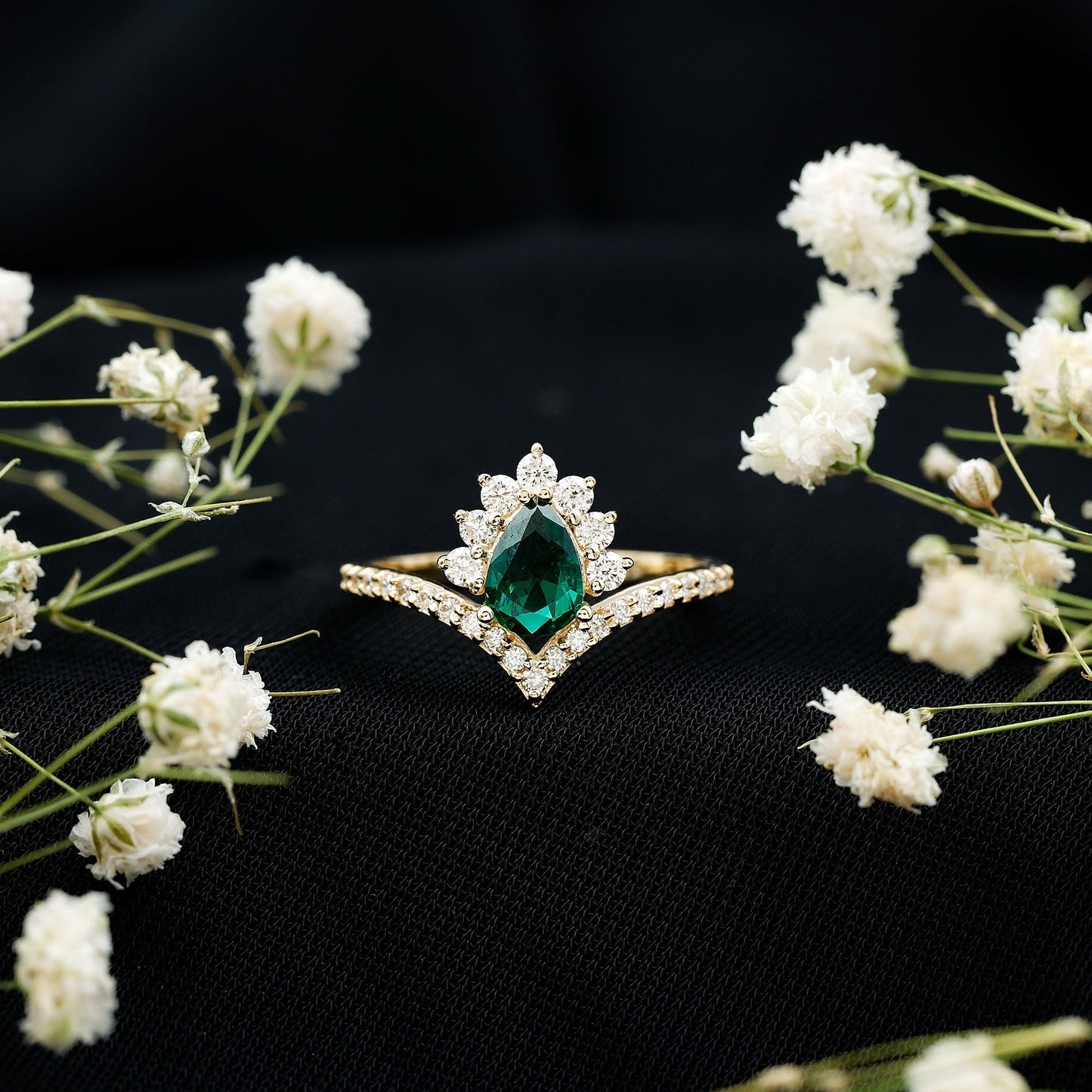 Lab Grown Emerald and Diamond Designer Engagement Ring