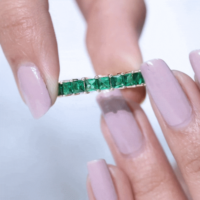 Certified Princess Cut Lab Grown Emerald Wedding Band