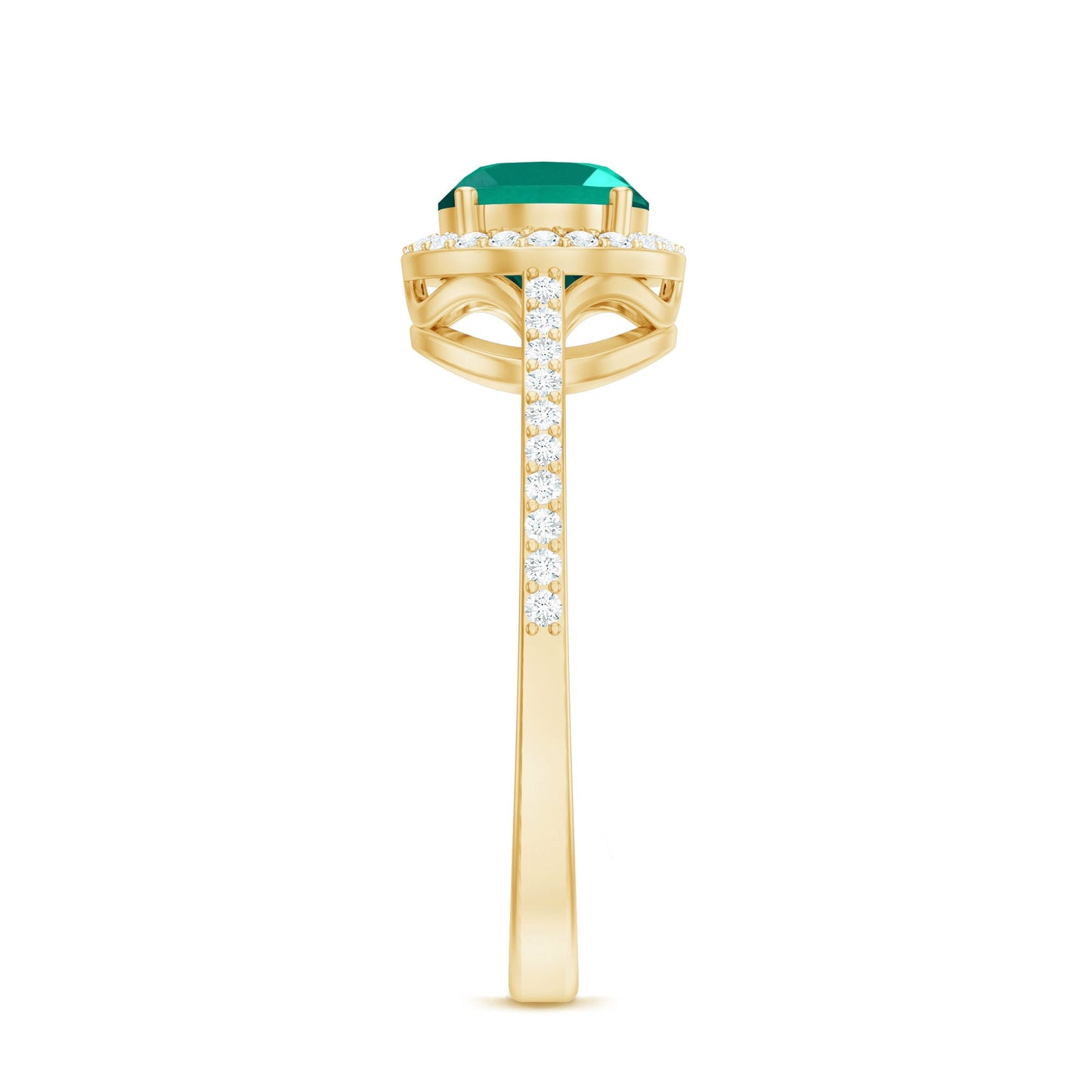 Certified Oval Lab Grown Emerald East West Engagement Ring with Diamond Halo