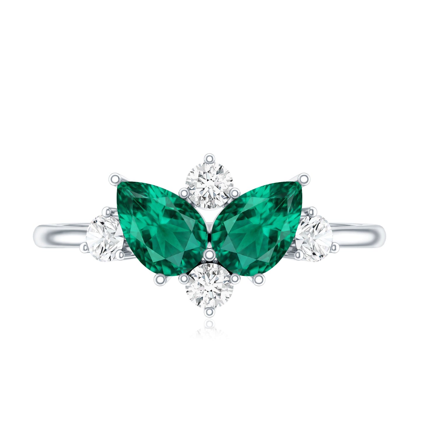 Designer Pear Shape Lab Grown Emerald Toi Et Moi Engagement Ring with Diamond