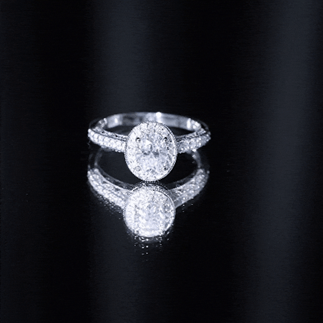 6X8 MM Oval Moissanite Victorian Engagement Ring with Halo