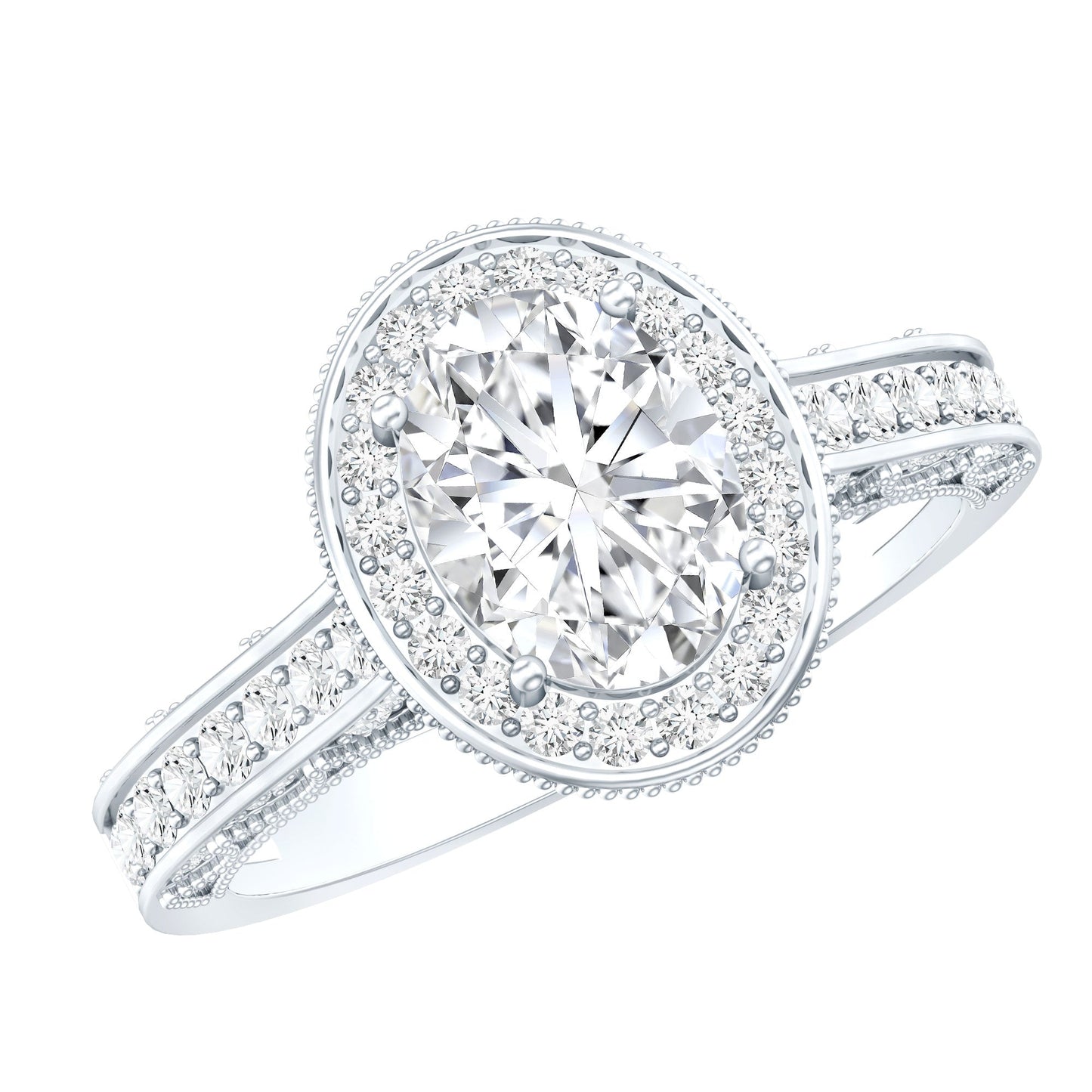 6X8 MM Oval Moissanite Victorian Engagement Ring with Halo