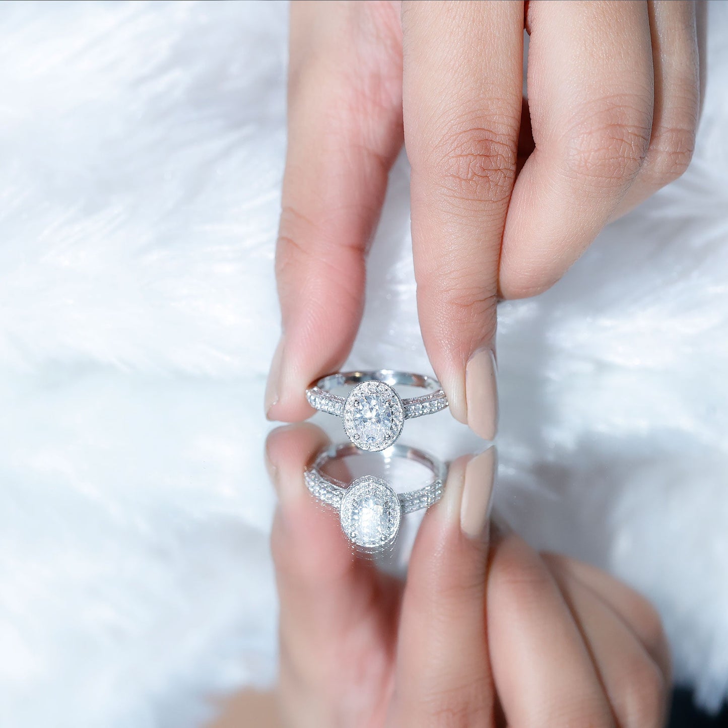6X8 MM Oval Moissanite Victorian Engagement Ring with Halo