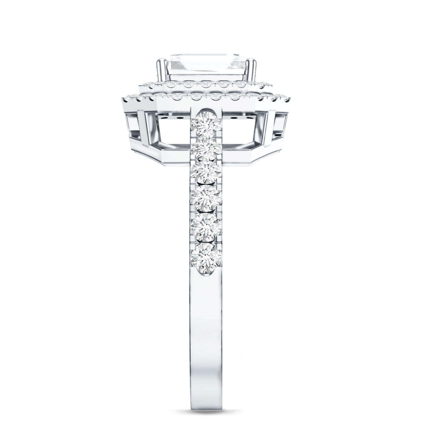 Certified Asscher Cut Moissanite Double Halo Engagement Ring