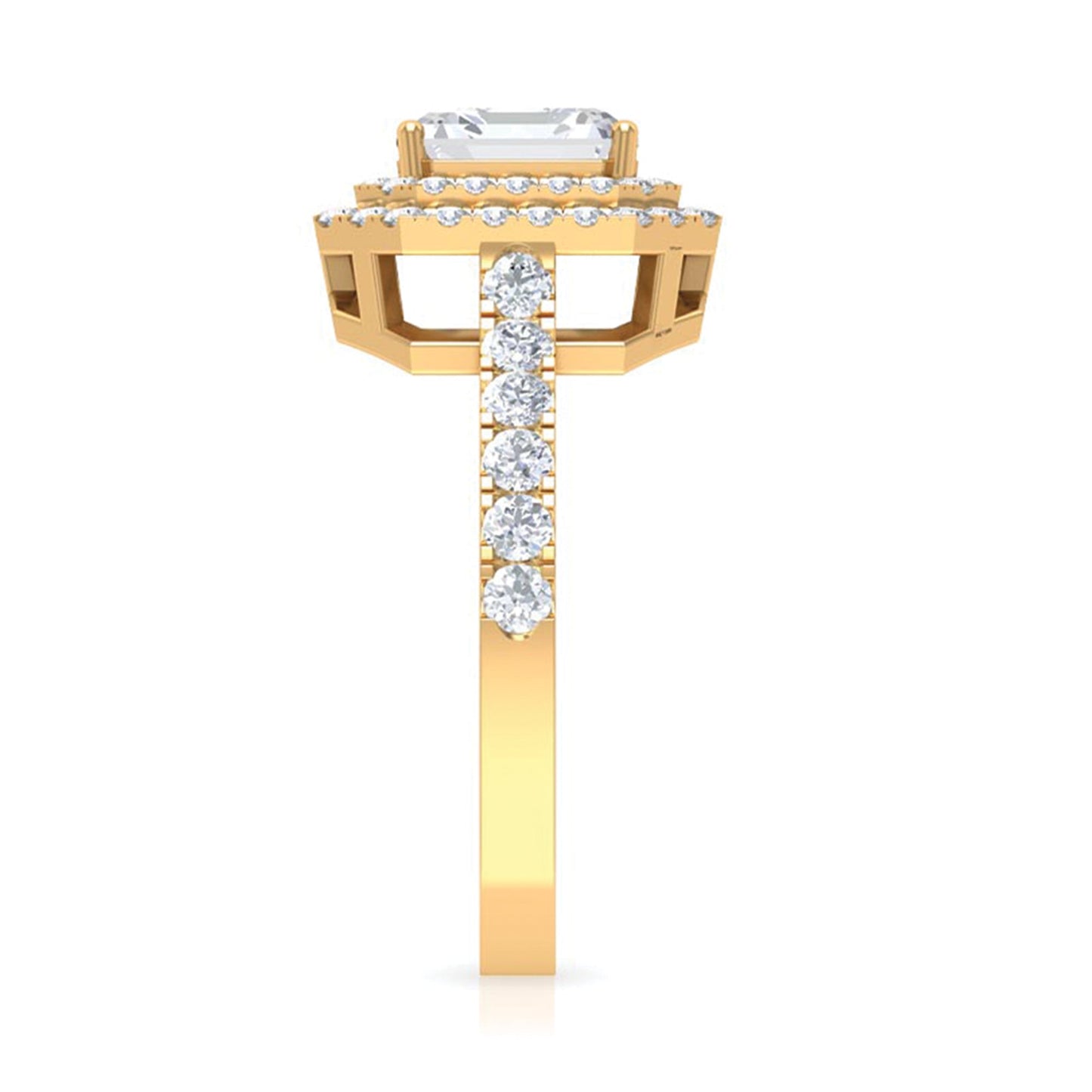 Certified Asscher Cut Moissanite Double Halo Engagement Ring
