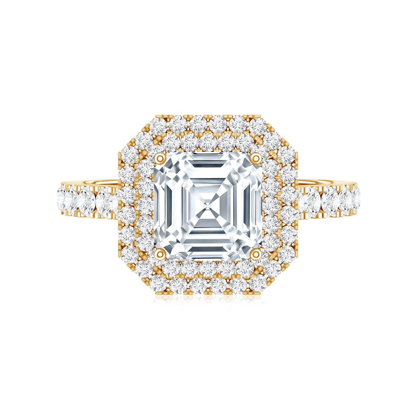 Certified Asscher Cut Moissanite Double Halo Engagement Ring