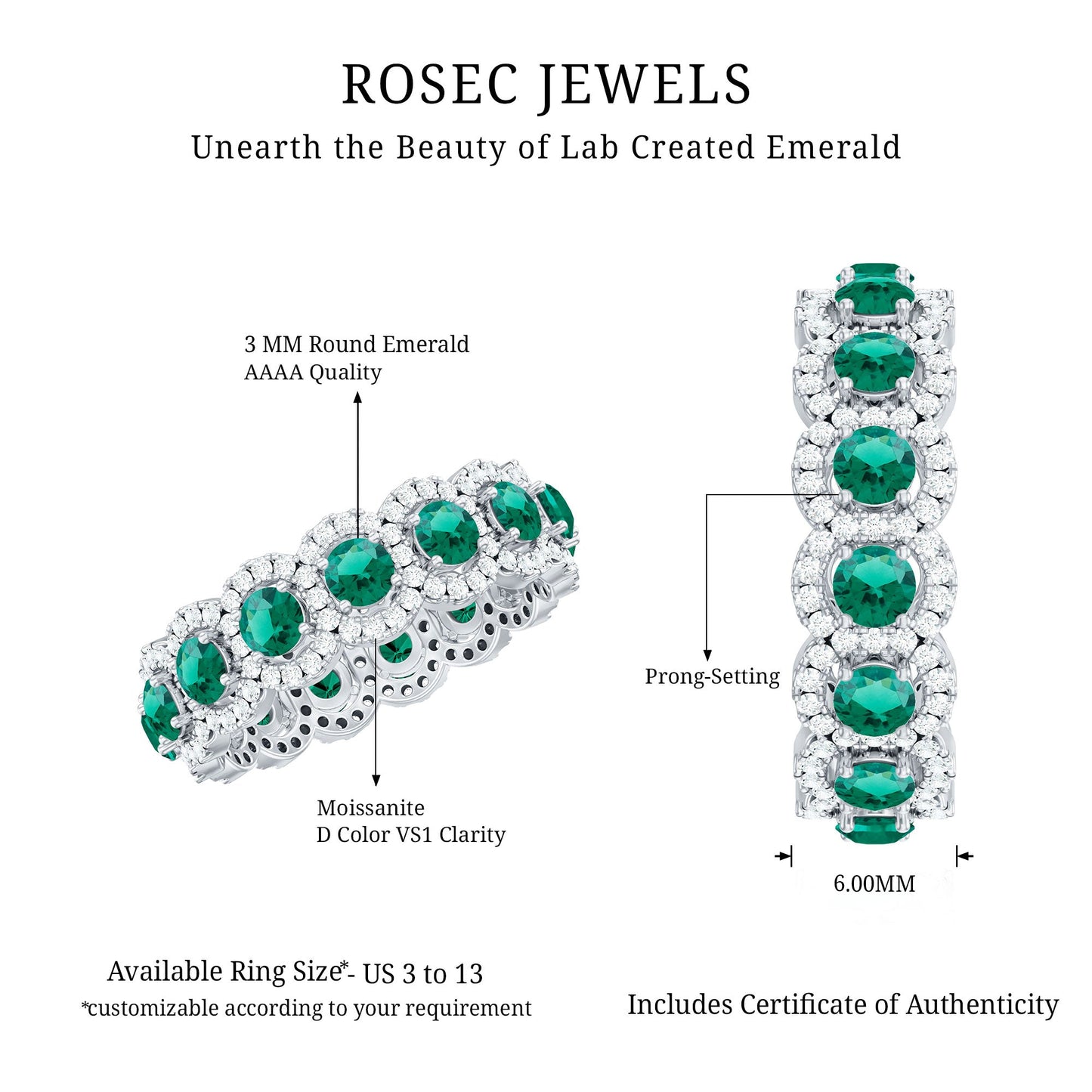 Certified Vintage Style Lab Grown Emerald Wedding Band