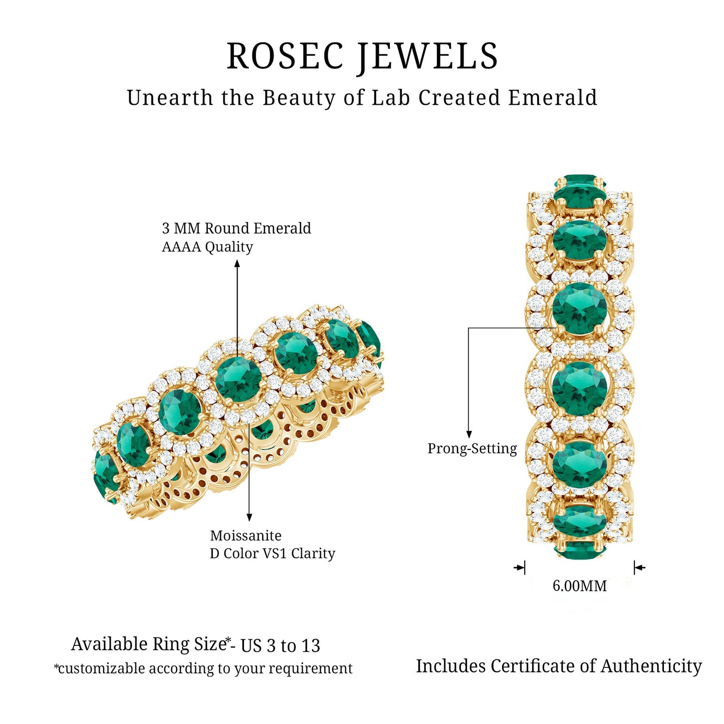 Certified Vintage Style Lab Grown Emerald Wedding Band