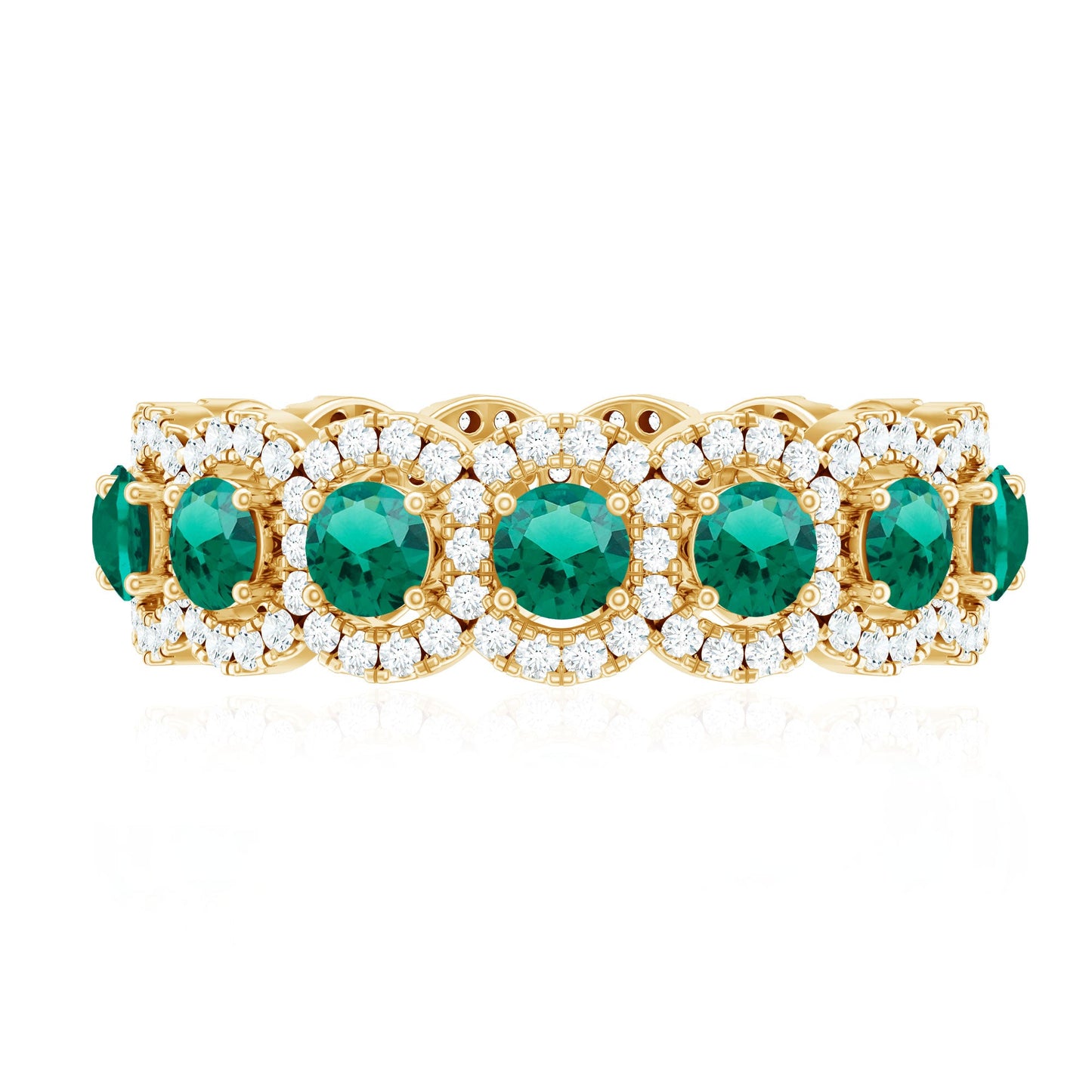 Certified Vintage Style Lab Grown Emerald Wedding Band