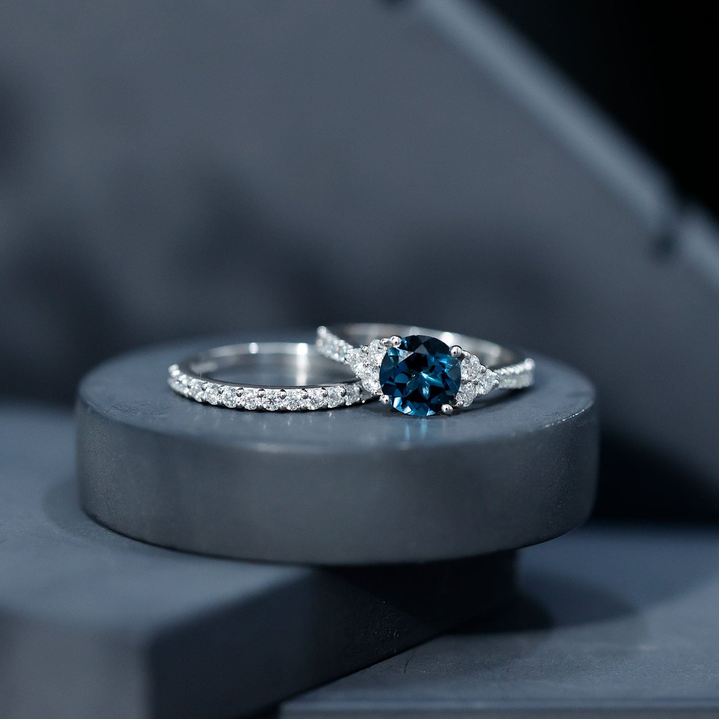 2 Carat London Blue Topaz Ring Set with Wedding Band