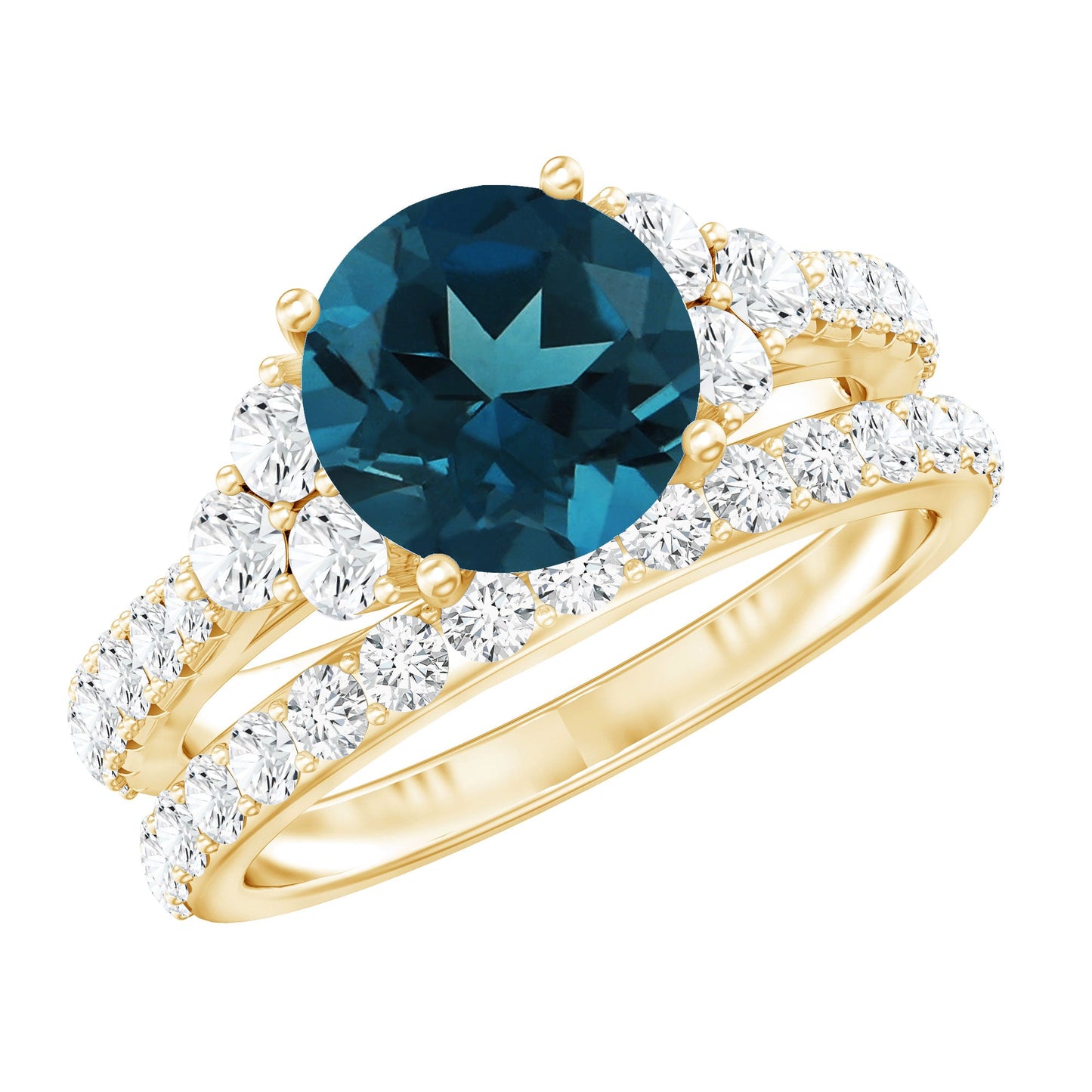 2 Carat London Blue Topaz Ring Set with Wedding Band
