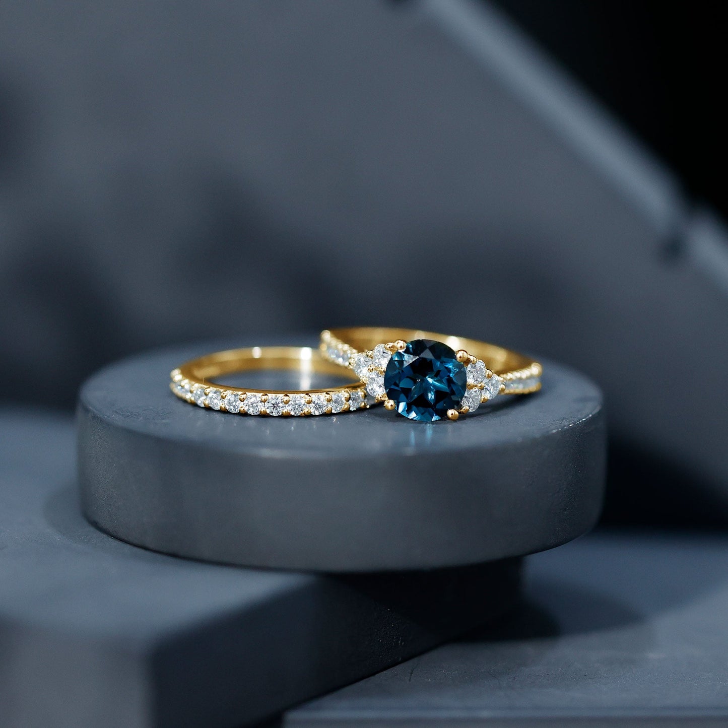 2 Carat London Blue Topaz Ring Set with Wedding Band