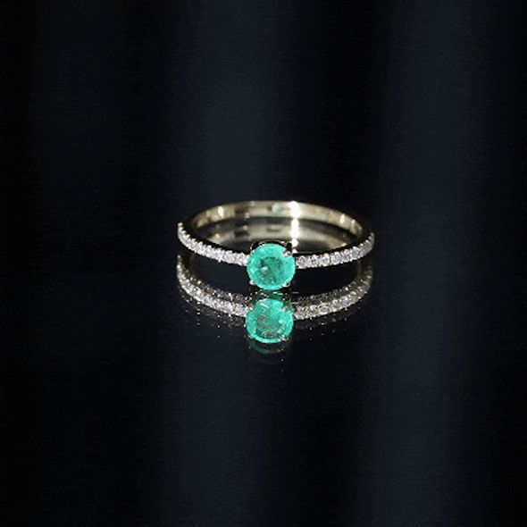 Natural Emerald Promise Ring with Diamond Side Stones