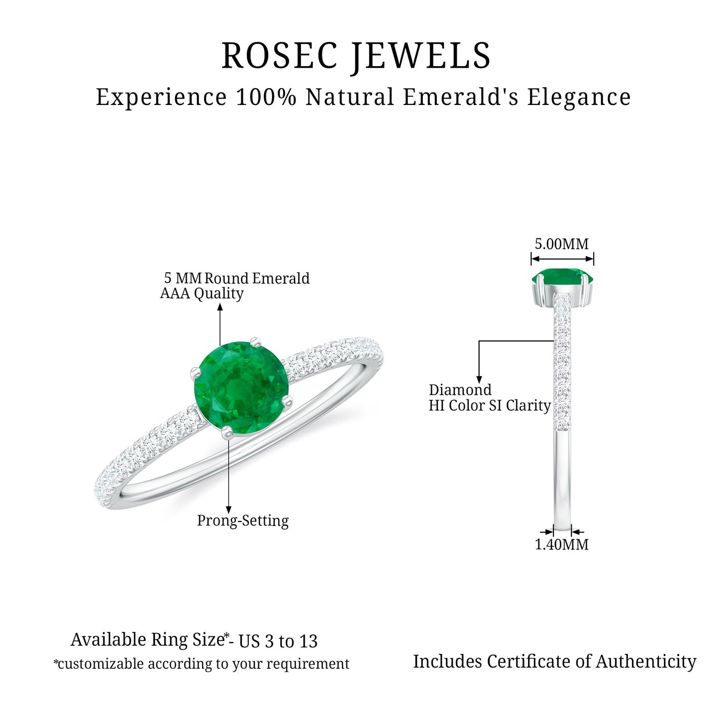Natural Emerald Promise Ring with Diamond Side Stones