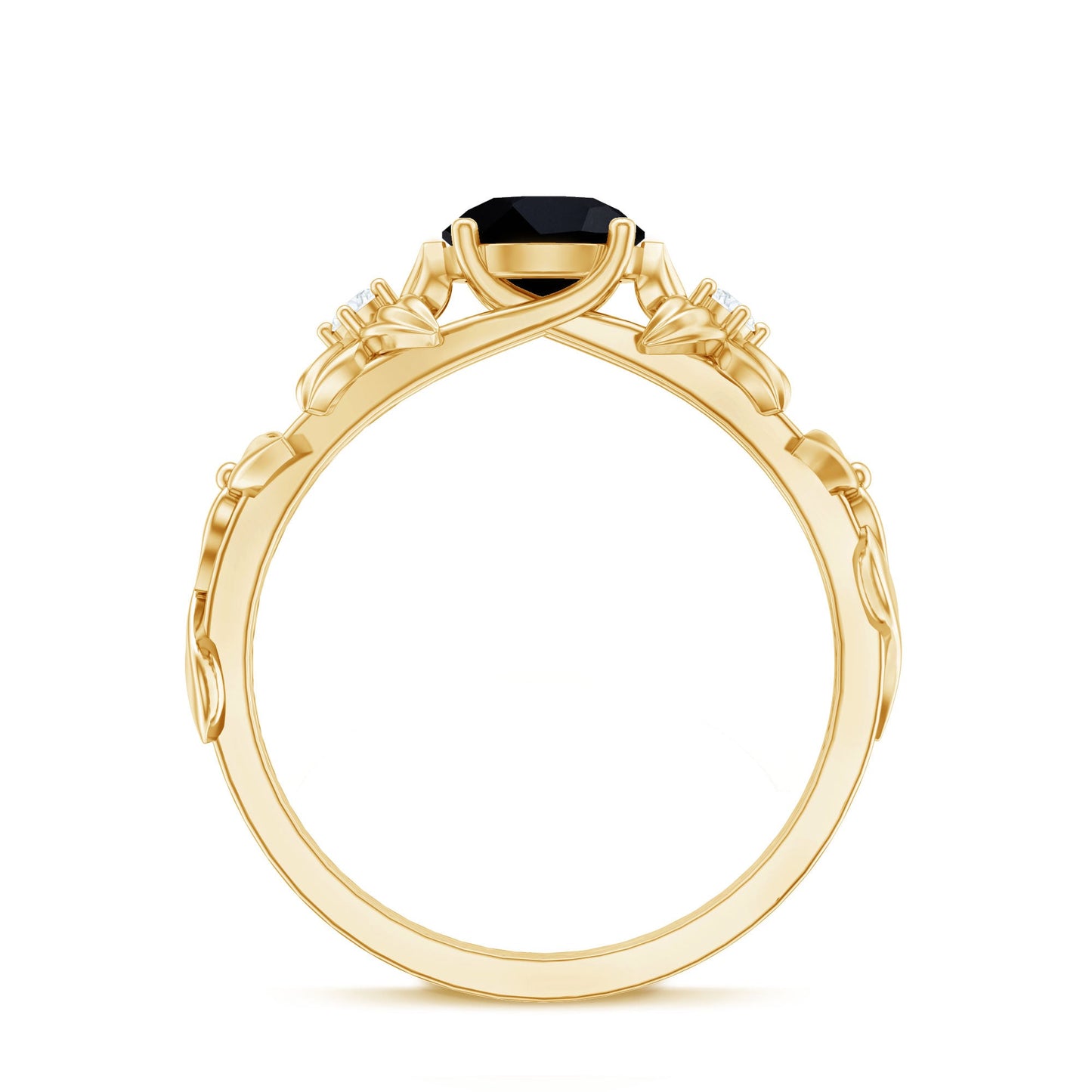Nature Inspired Black Spinel Engagement Ring with Diamonds