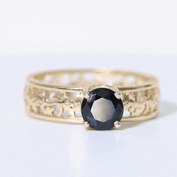 2 Carat Round Black Onyx Filigree Engagement Ring with Certificate