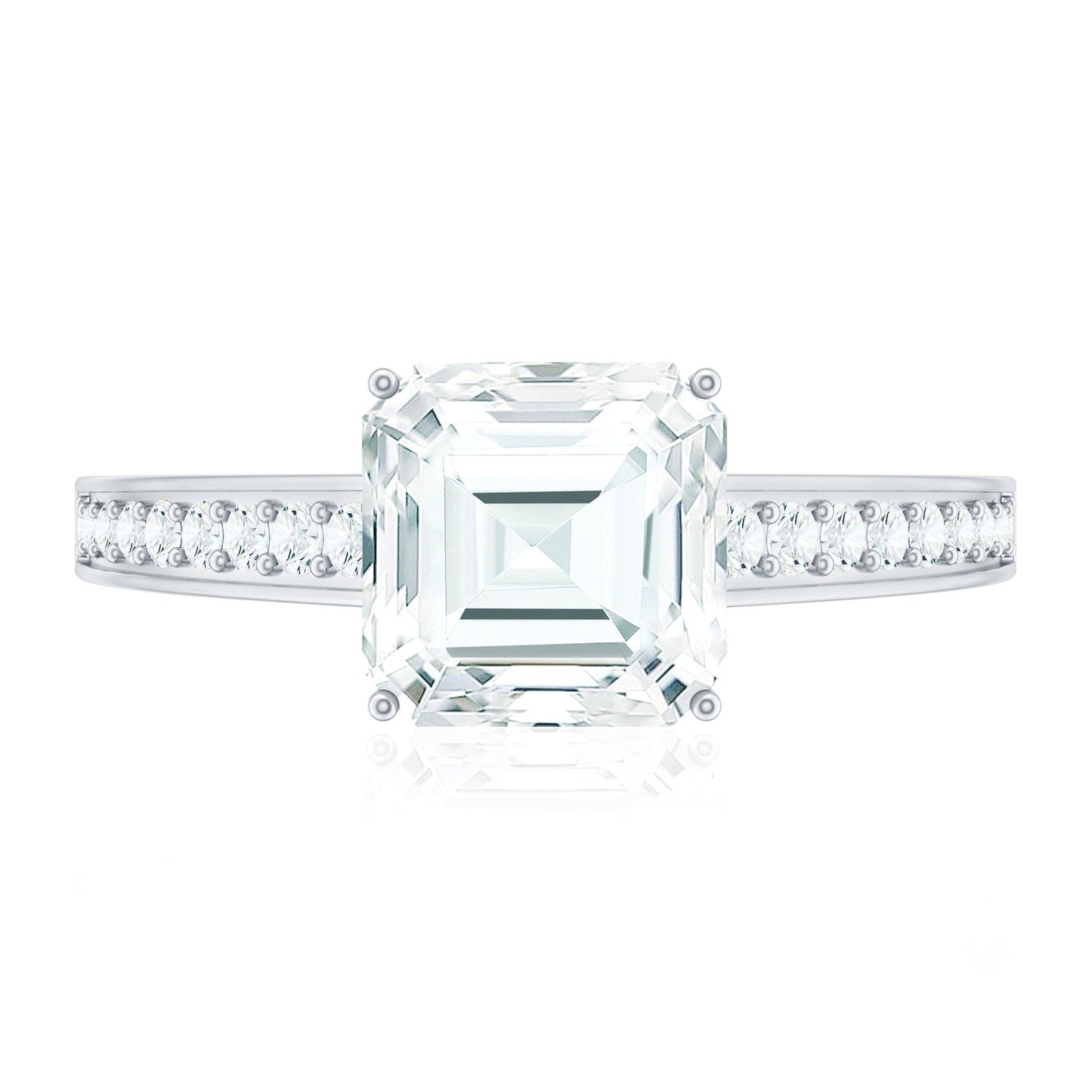 Asscher Cut 3 Carat Moissanite Solitaire Engagement Ring with Side Stones