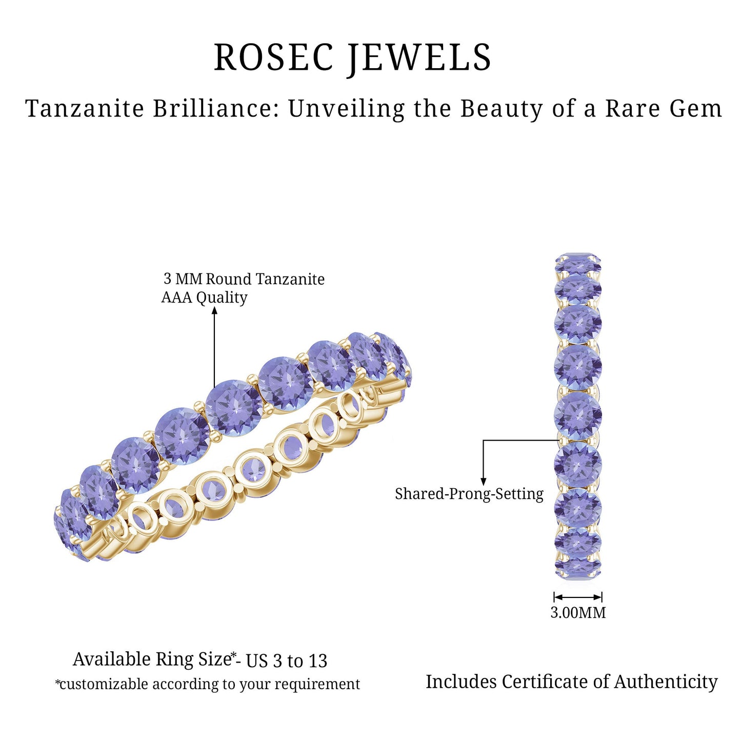 Real Tanzanite Full Eternity Ring for Women
