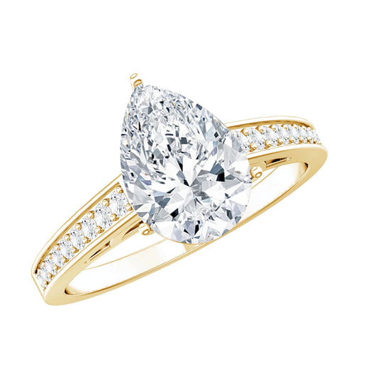 Classic Pear Cut Moissanite Solitaire Engagement Ring With Side Stones
