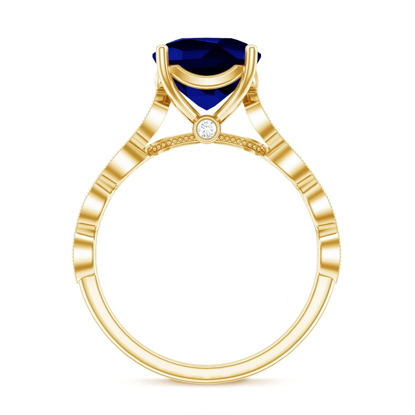 Certified 2.75 Carat Lab Grown Blue Sapphire Cushion Cut Engagement Ring with Diamond