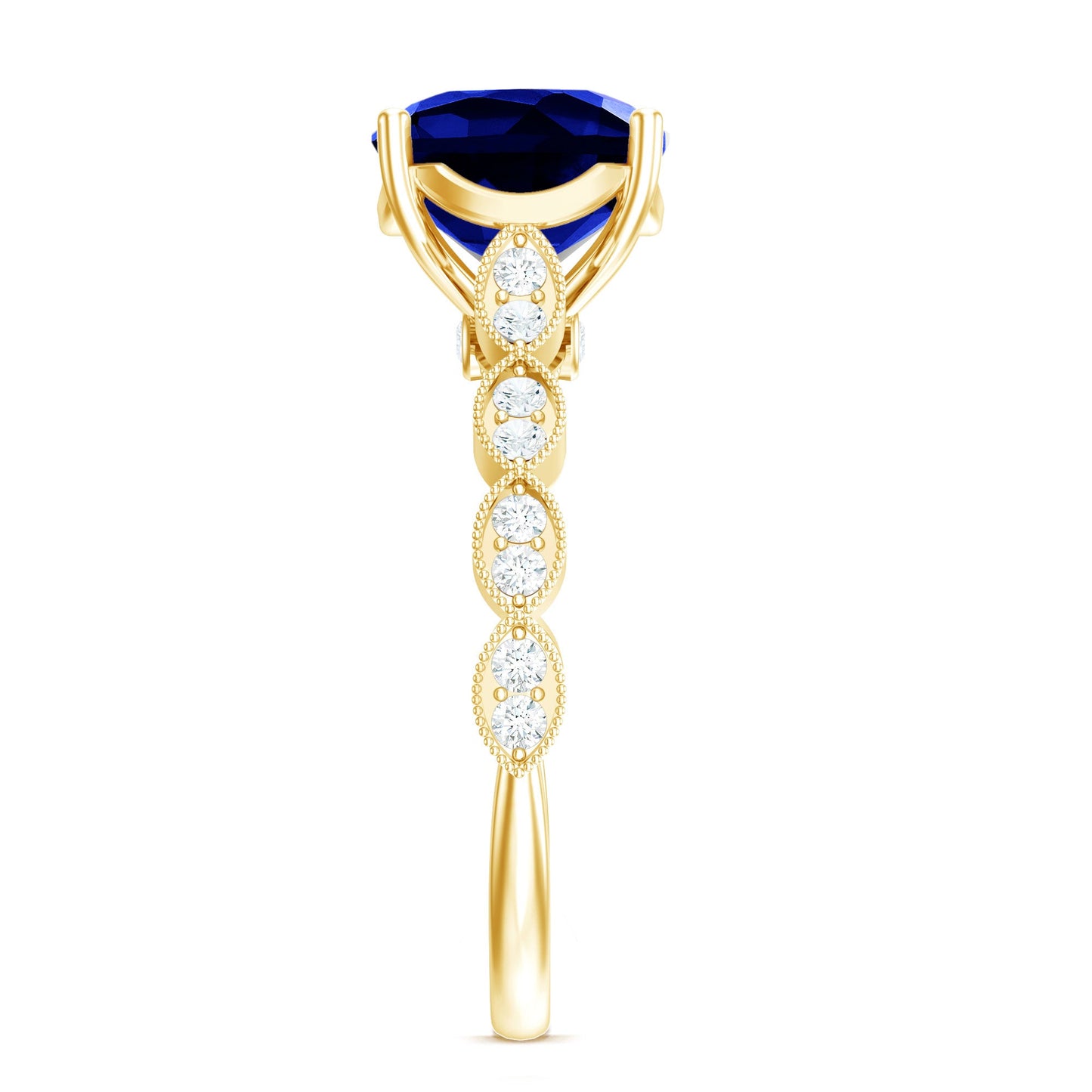 Certified 2.75 Carat Lab Grown Blue Sapphire Cushion Cut Engagement Ring with Diamond